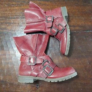 Calvin Klein Jean Burgundy Leather Moto Boots